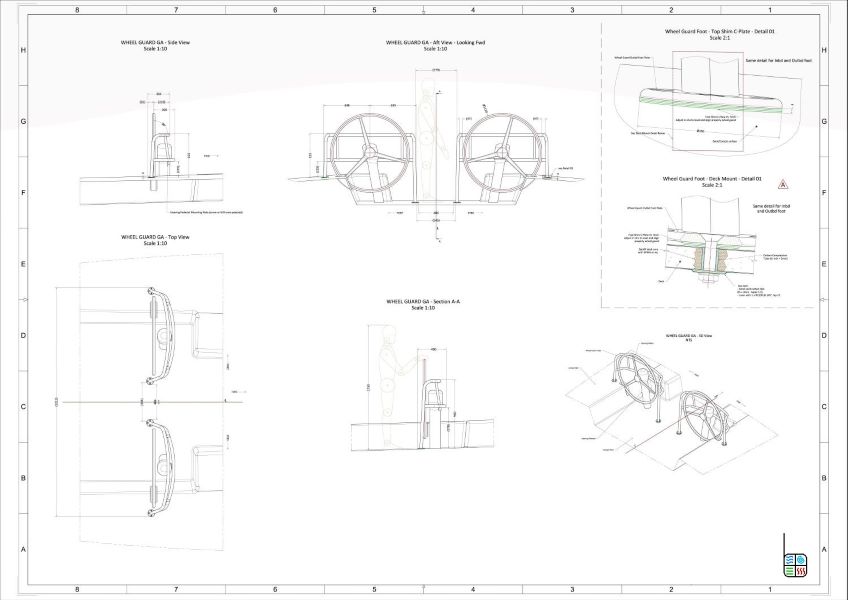 Sailing_Yacht_Rudder_Wheel_Protection_Titanium_2D_CAD_Drawing